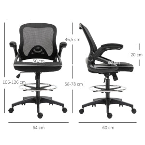 SEDIA da ufficio con funzione alzata, poggiapiedi, girevole, 64x60x106-126 cm, nera
