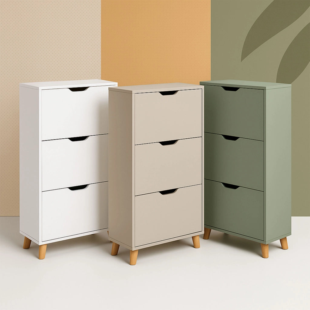 Plana - Scarpiera Salvaspazio 3 Ante 55x116x25 cm 18 Paia in Legno Salvia