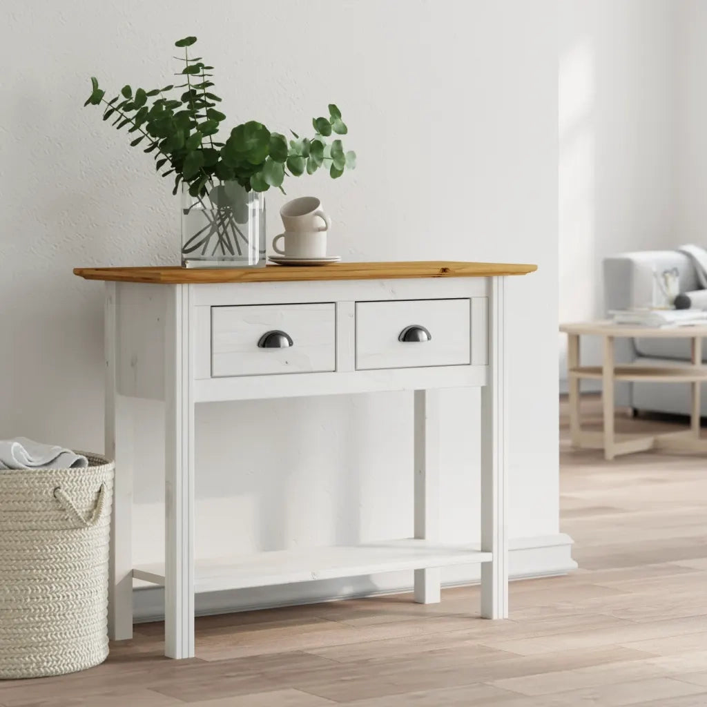 Tavolo Consolle BODO 91x35x74 cm Legno Massello Pino Marrone 355072