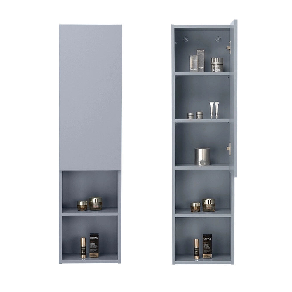 Colonna bagno sospesa azzurra 30x115 cm con quattro mensole e anta soft-close Nuvola