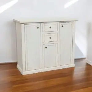 Credenza madia buffet mod modena in legno Shabby chic avorio anticato 3 ante 2 cassetti