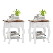 Set di 2 Comodini da Notte con Cassetto e Ripiano Aperto Effetto Rovere Stile Francese 45x35x55 cm Bianco e Rovere