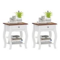 Set di 2 Comodini da Notte con Cassetto e Ripiano Aperto Effetto Rovere Stile Francese 45x35x55 cm Bianco e Rovere