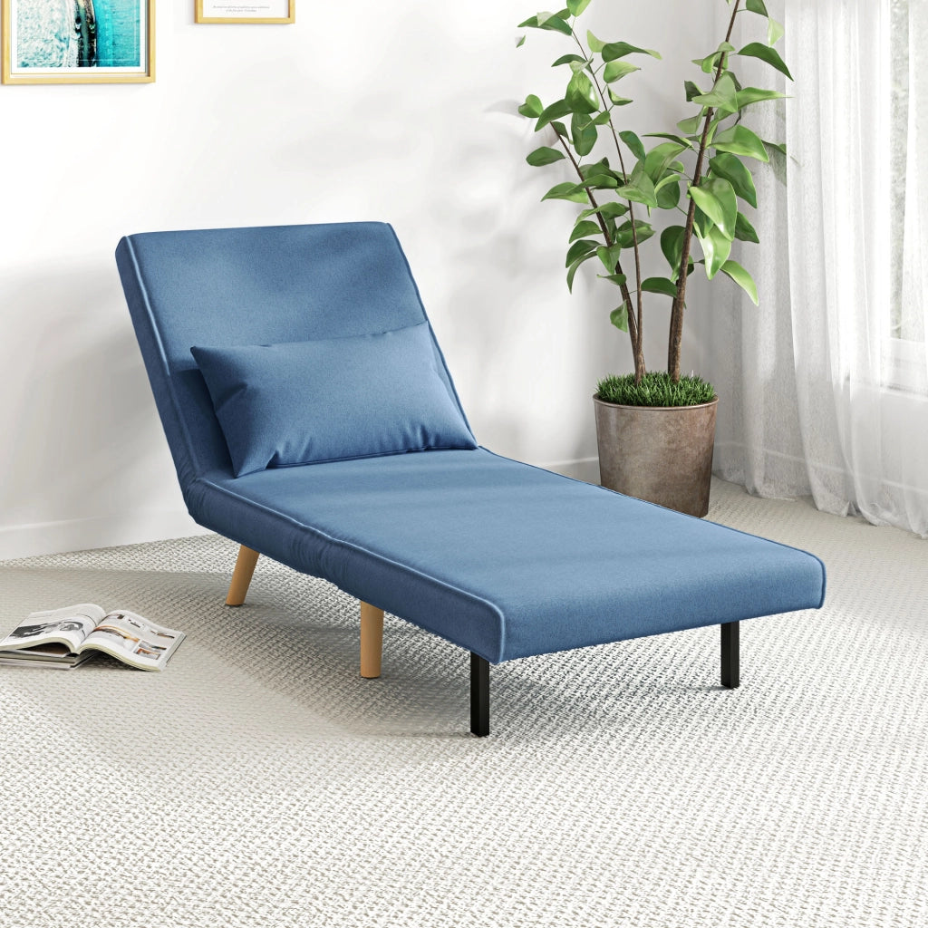 Poltrona letto convertibile 3 in 1 - Xylo - tessuto blu con cuscino, schienale 5 posizioni