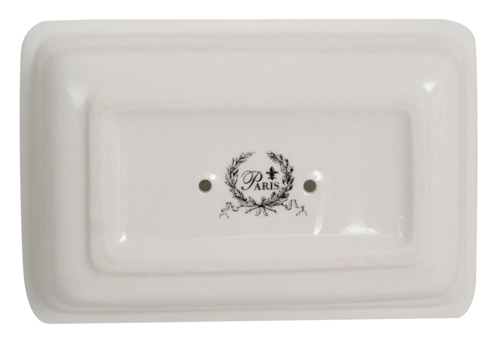 Biscottini Porta saponetta svuota tasche in porcellana bianca decorata "Le Bain Paris" L14xPR9,8xH4 cm