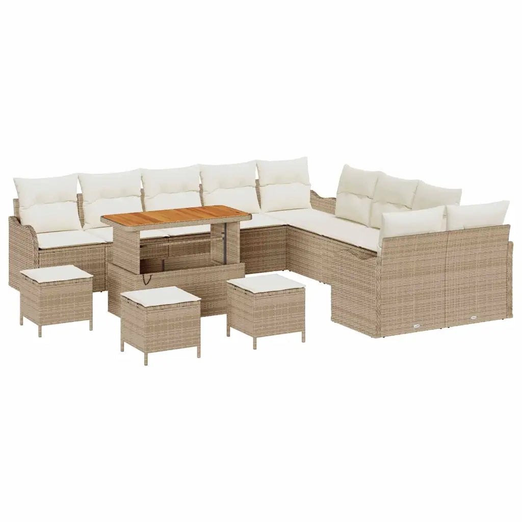 Set Divano da Giardino 14 pcs Beige polyrattan