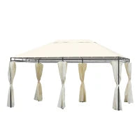 Gazebo da Giardino 4x3m con 6 Pareti Rimovibili in Poliestere Anti UV, Crema