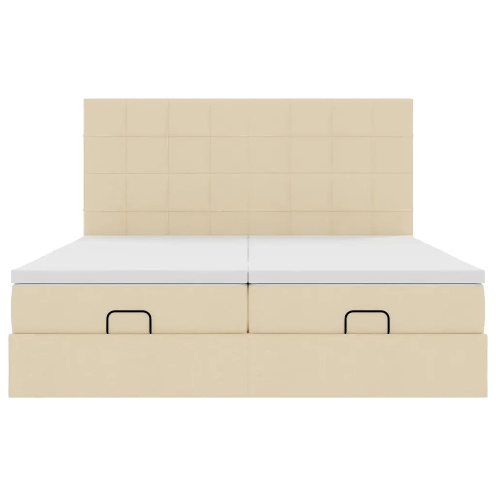 Struttura Letto Pouf con Materassi Crema 180x200 cm in Tessuto