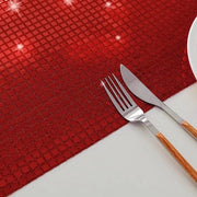 Set di 4 piastrelle di decorazione per tavolo rosse con glitter - 30 x 45 cm - Lavabile e resistente al calore - Decorazione antiscivolo per tavolo per cucina, sala da pranzo e party