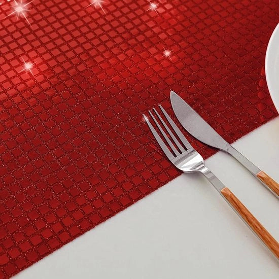 Set di 4 piastrelle di decorazione per tavolo rosse con glitter - 30 x 45 cm - Lavabile e resistente al calore - Decorazione antiscivolo per tavolo per cucina, sala da pranzo e party