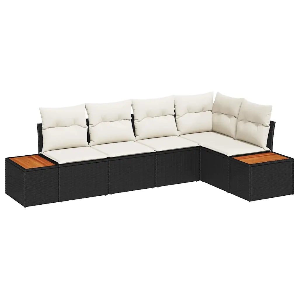 Set Divano da Giardino con cuscino 5 pcs Nero Poly Rattan 3348083