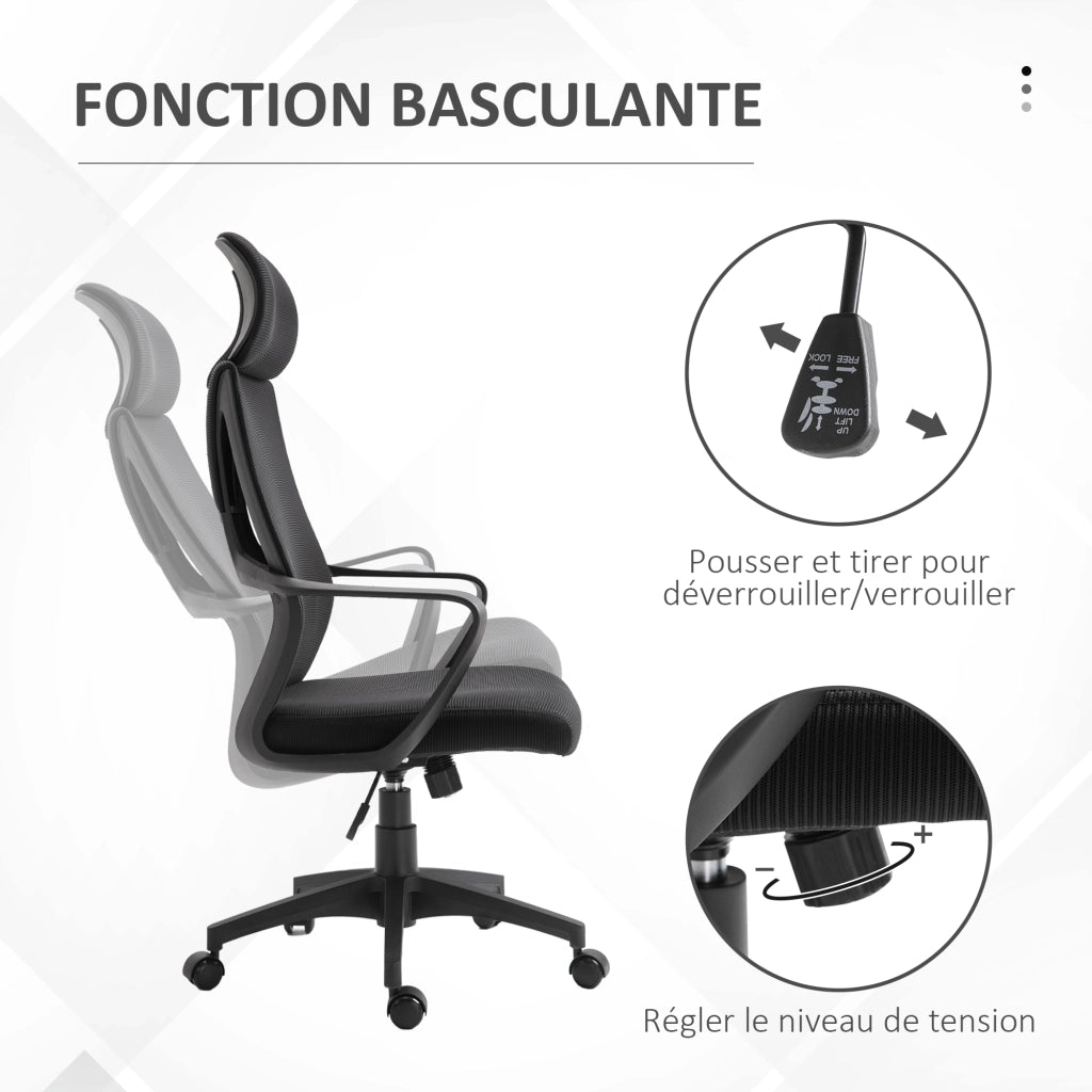 Sedia da ufficio ergonomica in rete ¨C zephmum ¨C nero, 64x55x116-126 cm