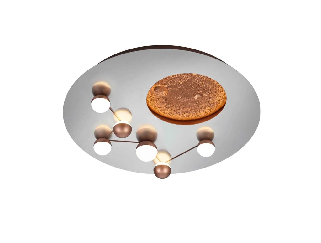 Plafoniera LED effetto lunare, metallo, acciaio e caffè, D 50 cm, Zodiac