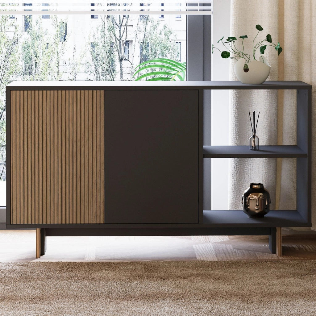 Credenza in legno "Ravello" - 140 x 35 x 80 cm - Grigio antracite