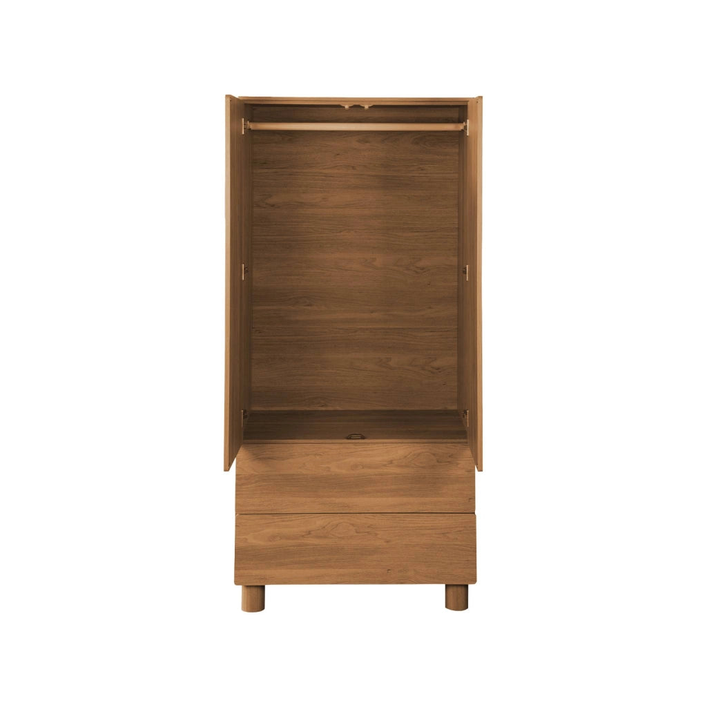 Armadio guardaroba effetto legno 2 ante, 2 cassetti e 1 appendiabiti,