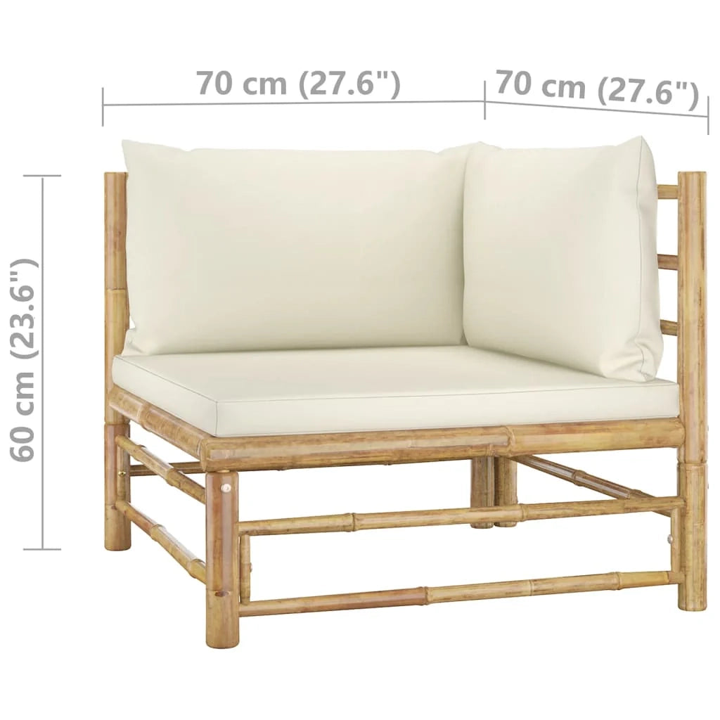 Set di mobili da giardino mobili da esterno set da 5 pezzi con cuscini bambù bianco crema 02_0016307