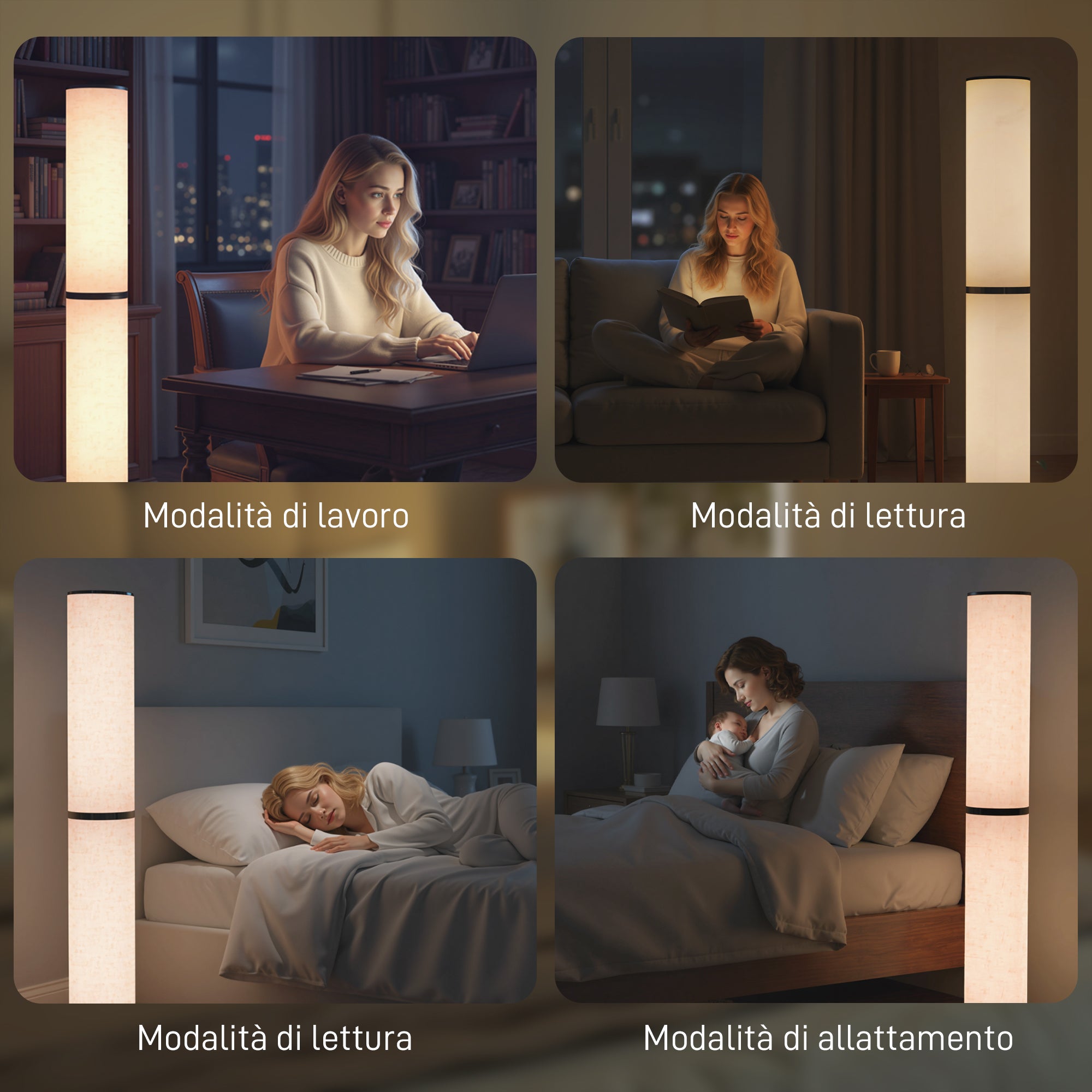 Lampada da Terra Ø20x135 cm con Telecomando e Regolazione Temperatura 3000-6000K Paralume in Tessuto Beige