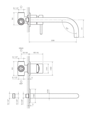 Rubinetto Miscelatore Monocomando Lavabo ad Incasso in Acciaio Inox Satinato Nilo