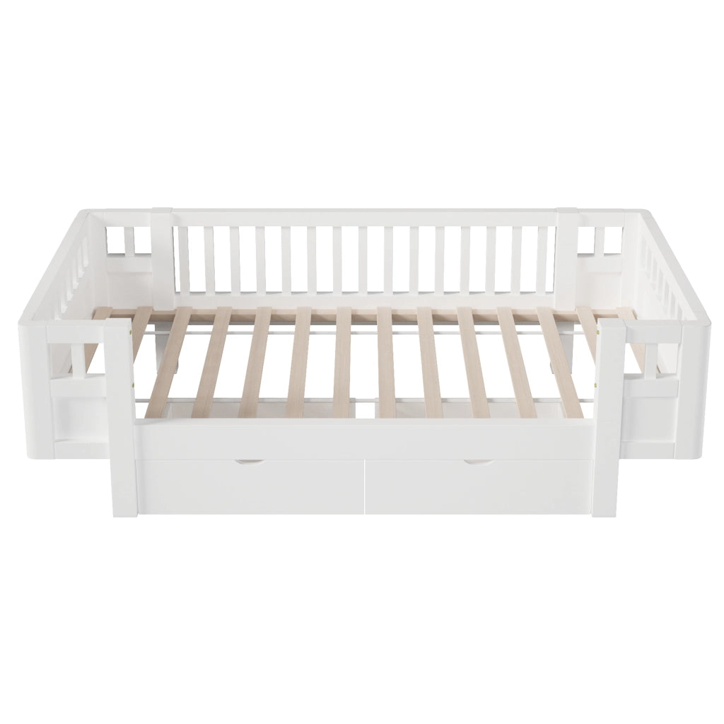 Letto con Cassetti 90x200 cm; Letto Singolo - Sponda; 2 Cassetti - in Legno - Bianco