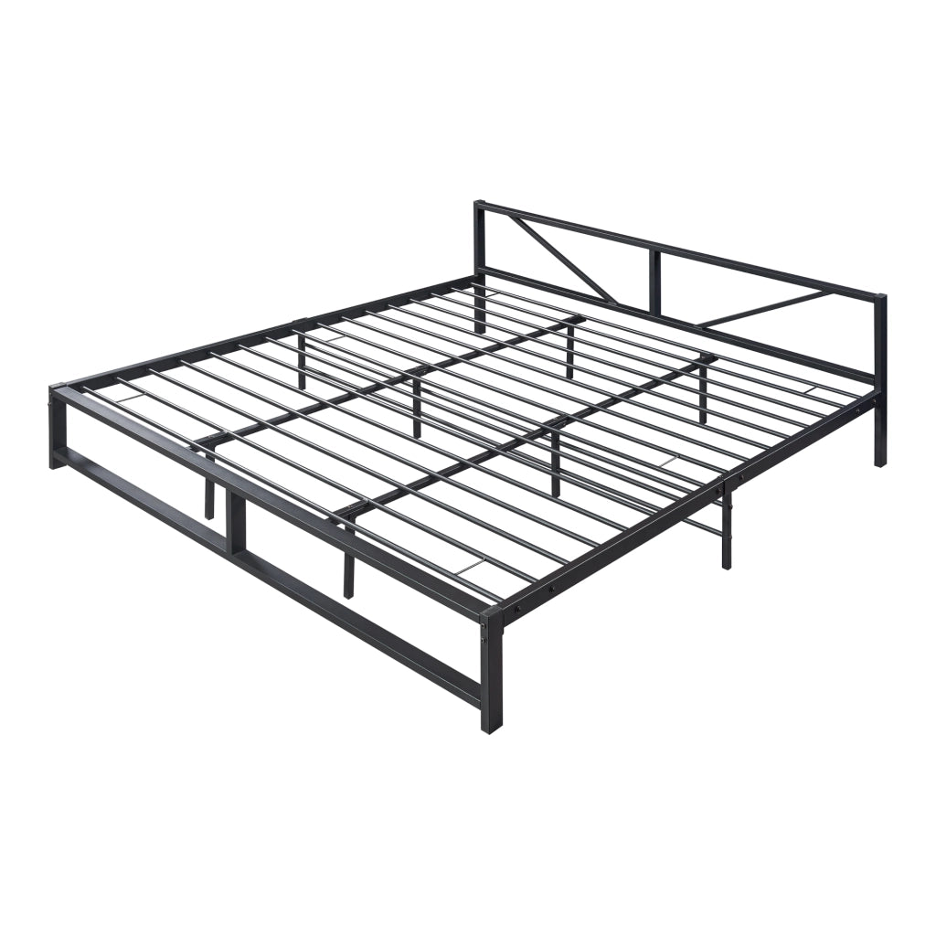 Letto in Metallo con Materasso a Schiuma Fredda 180 x 200 cm Letto Matrimoniale/King Size con Testiera Decorativa Letto in Stile Classico/Moderno - Nero