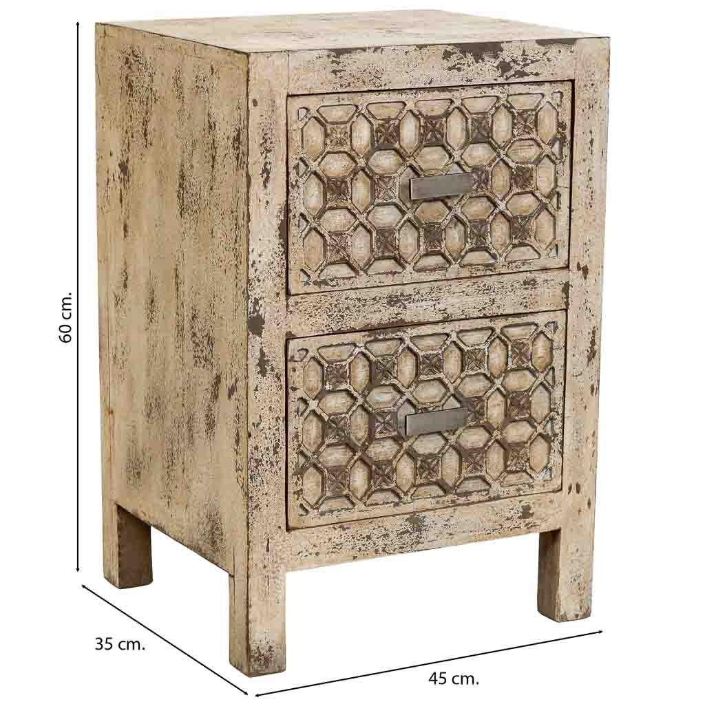 Comodino in legno fatto a mano, Beige, 45x35x60h cm
