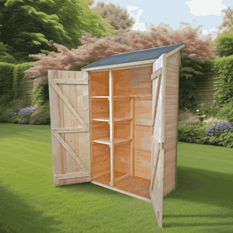 Ripostiglio in legno da giardino con 3 ripiani – 120x60 cm – pannelli 16 mm, pavimento incluso e tetto bitumato – ED1206.01 Foresta