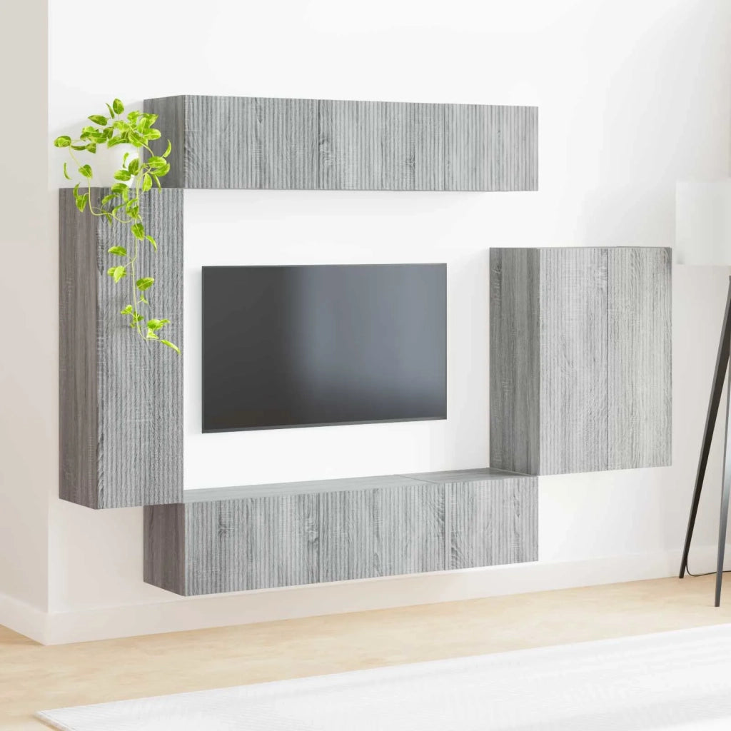 Set di Mobiletto da TV a Parete 6 pcs Grigio Sonoma 3408958
