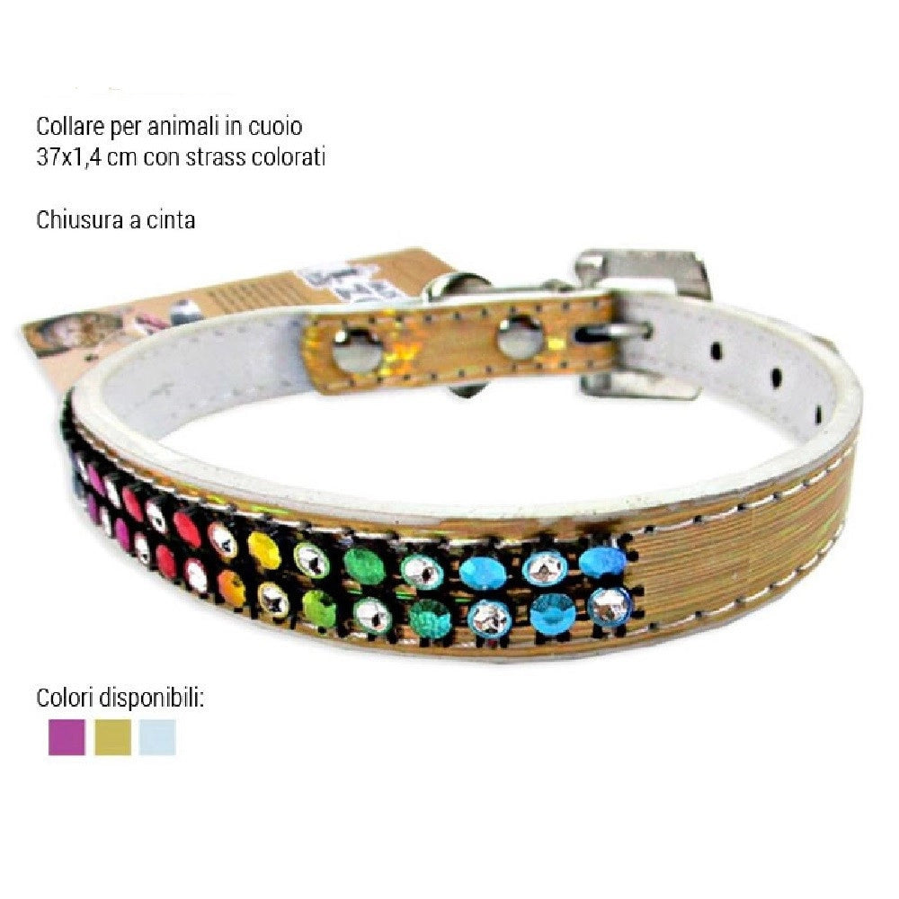 Trade Shop - Collare Per Cani Cuccioli Gatti Animali In Cuoio 37 Cm Vari Colori Con Strass -