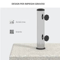 Base per Ombrellone da Giardino 25kg per Pali da Ø32mm, Ø38mm e Ø48mm, in Granito e Acciaio Inox, 38x38x38 cm, Grigia