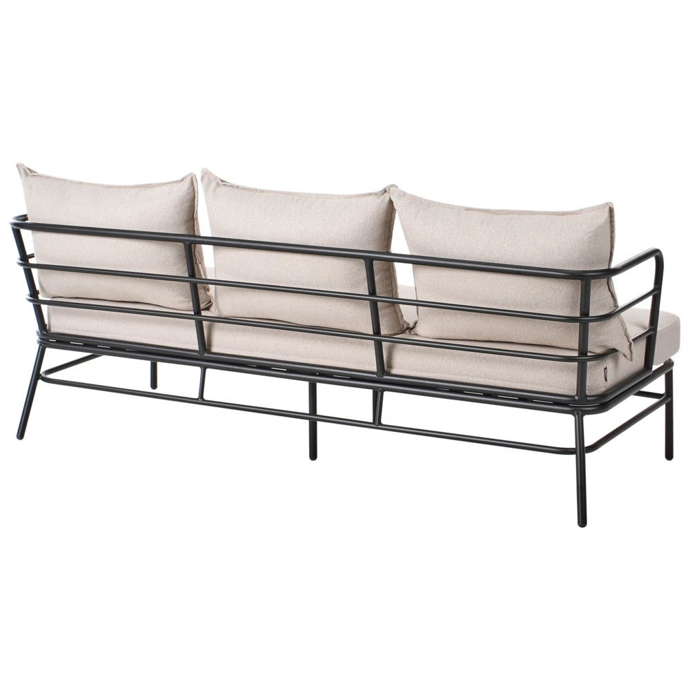 Set da giardino Cuscini in tessuto beige chiaro sfoderabili Divano a 3 posti con poltrone Telaio in alluminio nero