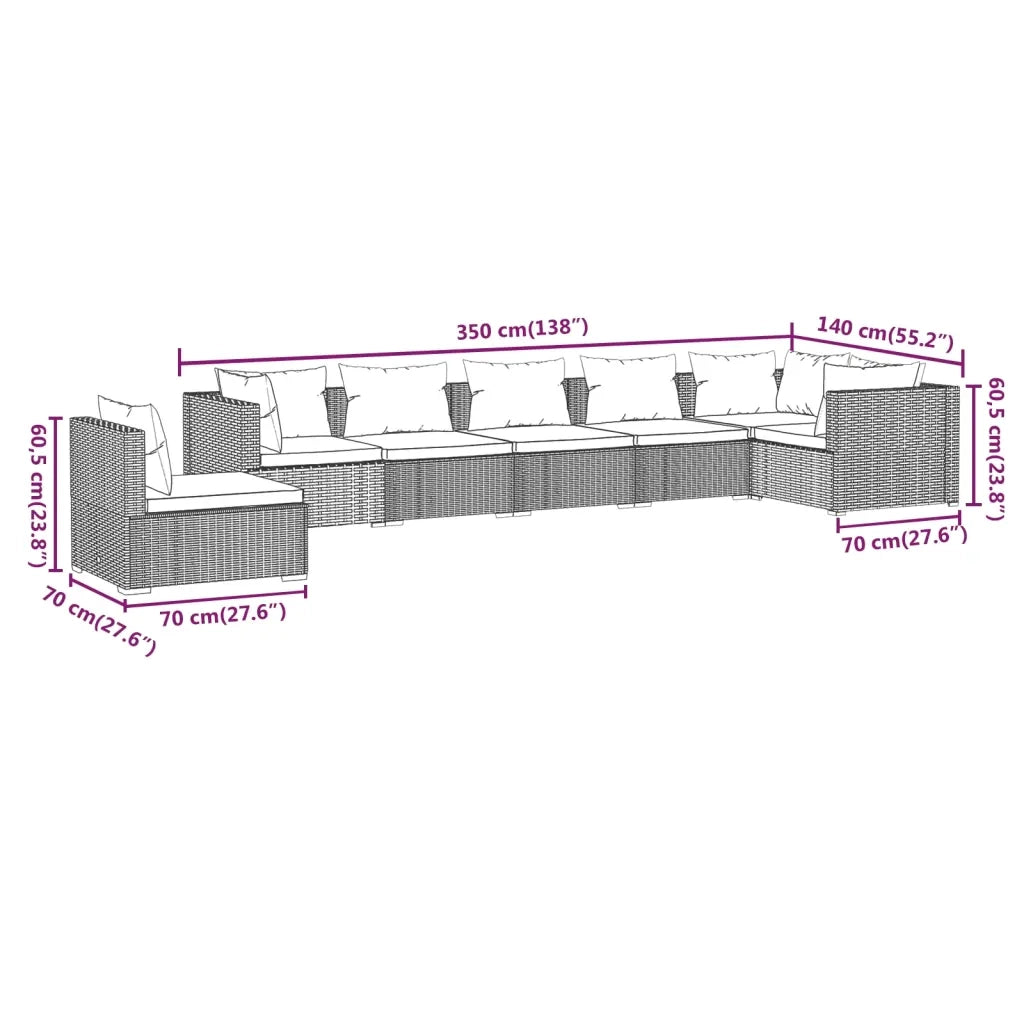 Set Divani da Giardino 7 pz con Cuscini in Polyrattan Marrone cod mxl 39029