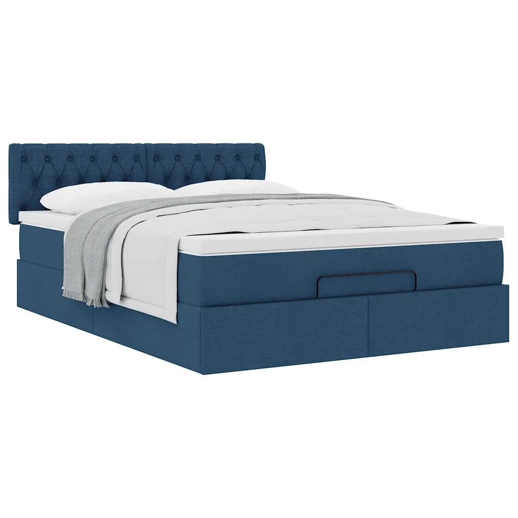 Struttura Letto Pouf con Materasso Blu 140x200cm in Tessuto 3311552