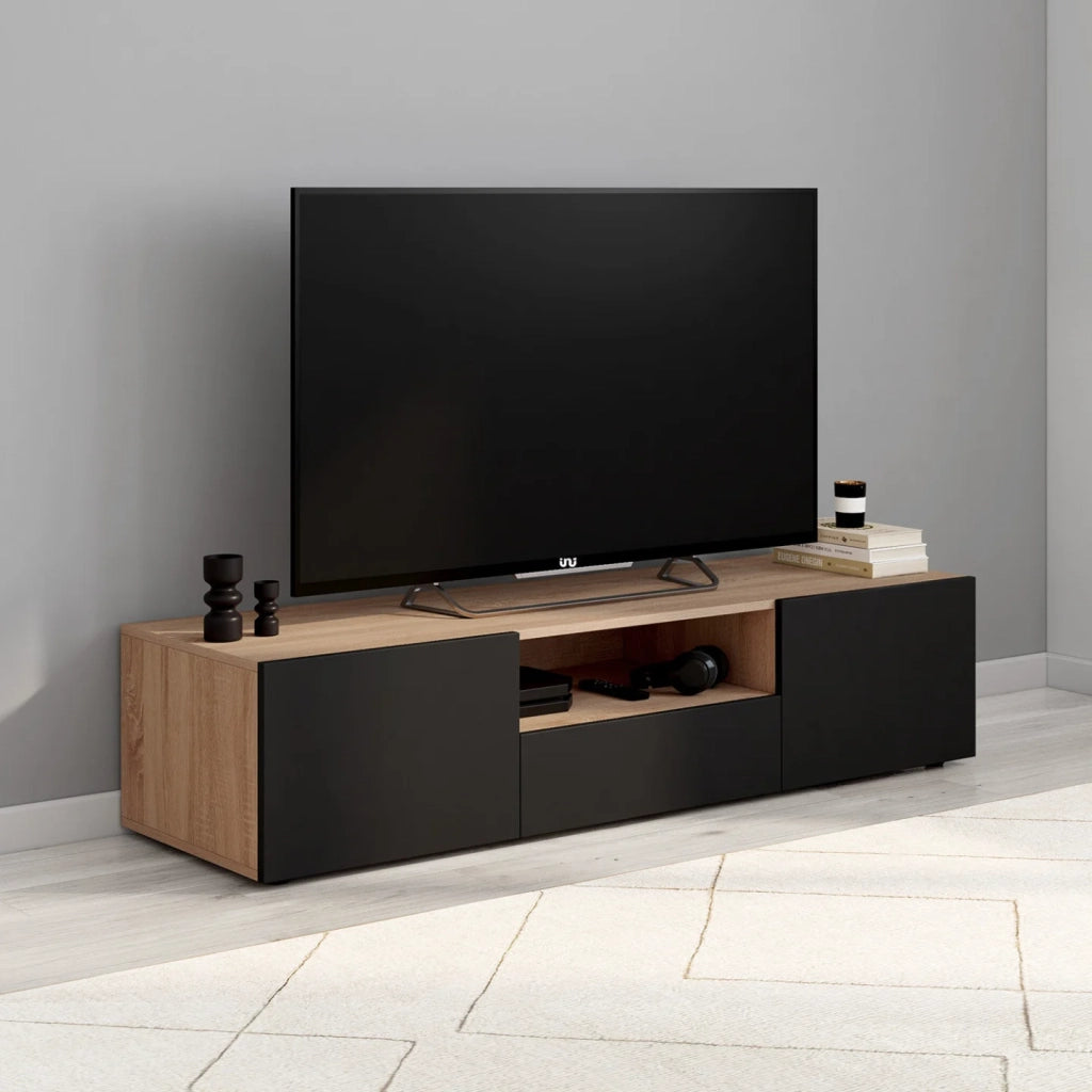 IDMarket - Porta TV ELI 140 cm in faggio con ante nere