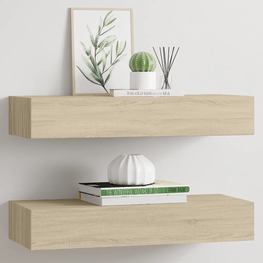 Scaffali con Cassetti da Parete 2 pz Rovere 60x23,5x10 cm MDF 330262