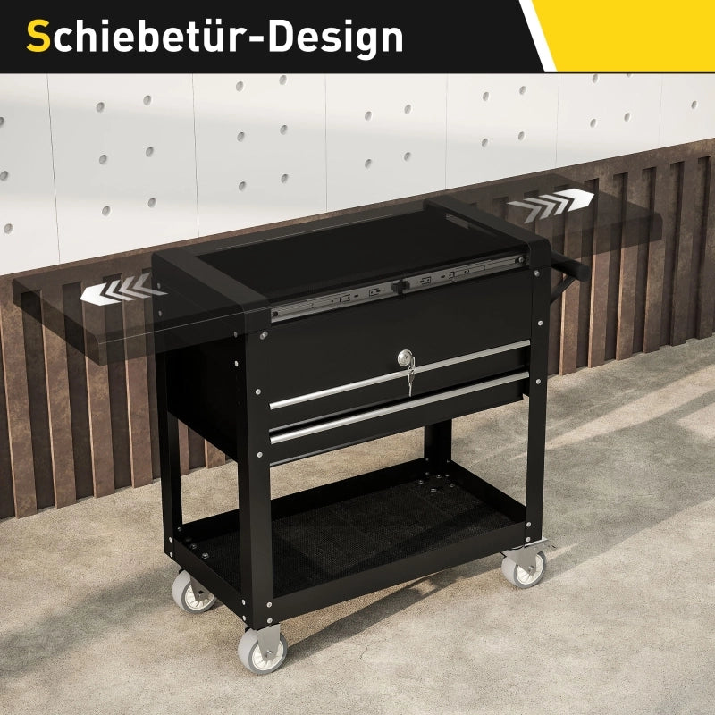 CARRELLO PORTA ATTREZZI CON CASSETTI BLOCCABILI 77,5-130 x 38 x 80 cm ACCIAIO NERO