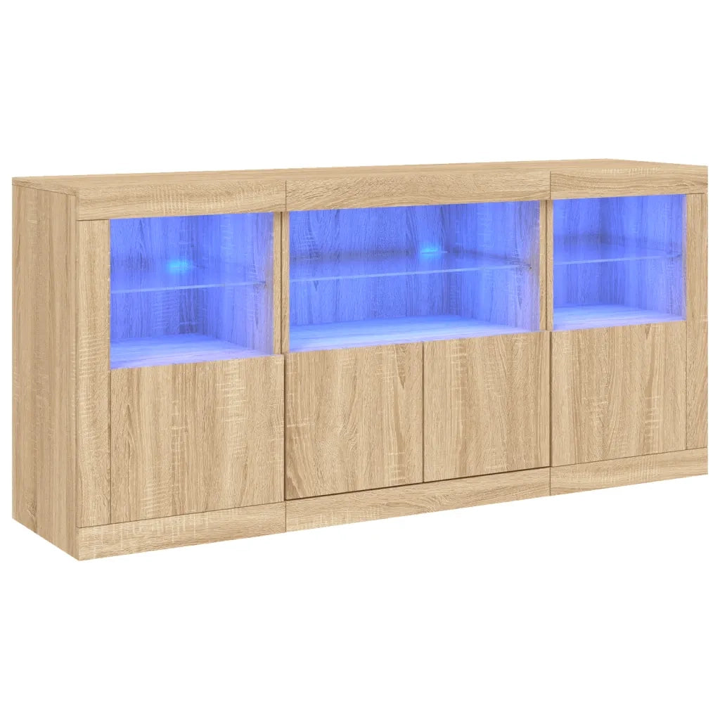 Credenza con Luci LED Rovere Sonoma 142,5x37x67 cm