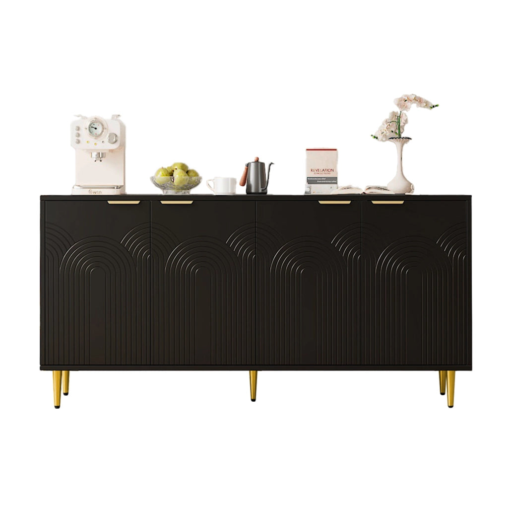 Credenza contenitore 160x40x80 cm nera - 4 ante e ripiani regolabili