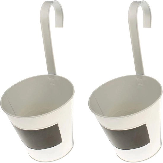 Set di due vasi in metallo bianco shabby per appendere, per balcone, vaschetta per ringhiera, scala per piante, vaso per piante.