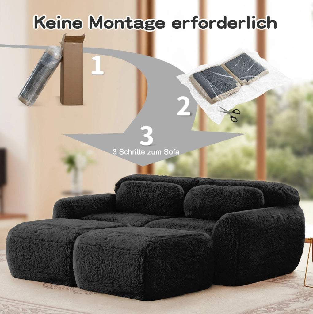Divano modulare ad angolo senza struttura 204x179x73 cm in tessuto plush nero; senza montaggio
