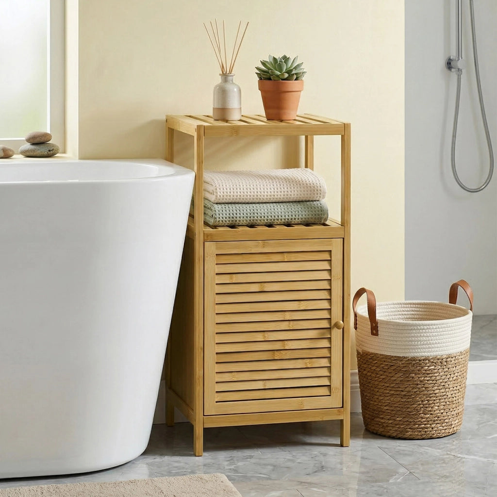 Mobile da bagno in bamb¨´ con ante e ripiani ¨C zephmum ¨C 33x36,5x67 cm naturale