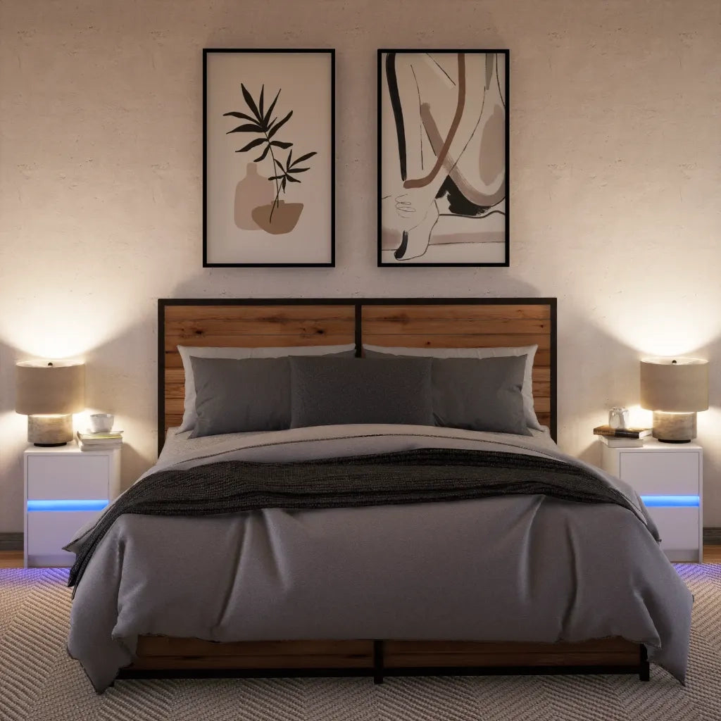 Comodini con Luci LED 2pz Bianchi in Legno Multistrato