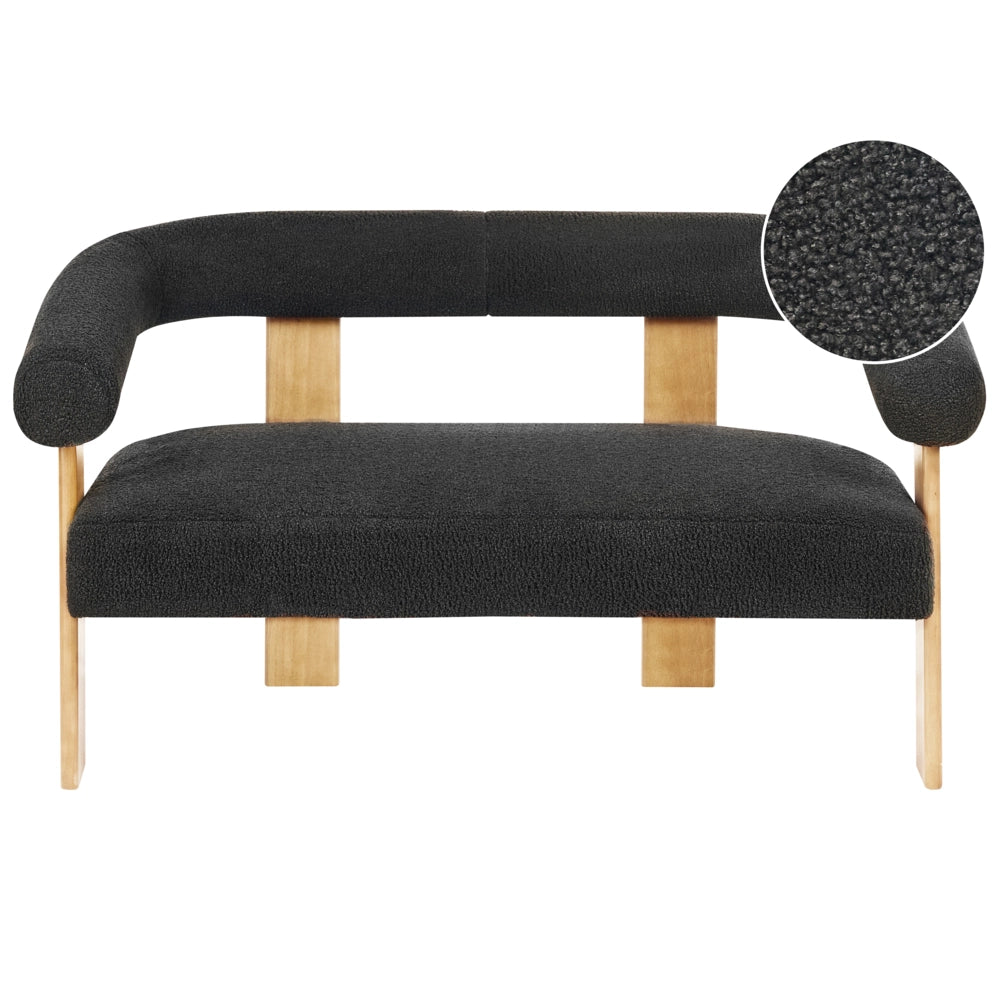 Divano a 2 posti Boucle nero e Marrone chiaro stile retrò gambe in legno