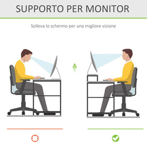 Supporto Monitor con Spazio per Mouse e Tastiera e Ripiano con Cubo Portaoggetti 49x25,5x11,5 cm in Bambù