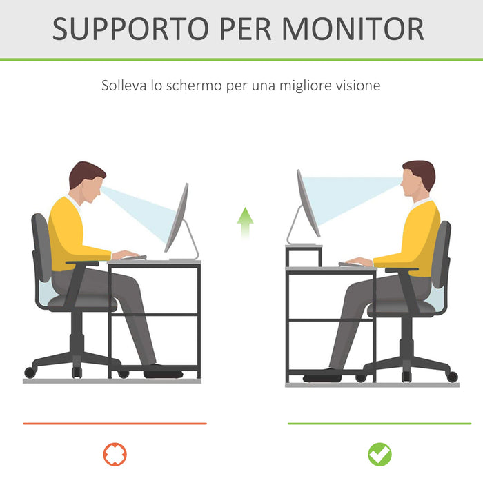 Supporto Monitor con Spazio per Mouse e Tastiera e Ripiano con Cubo Portaoggetti 49x25,5x11,5 cm in Bambù