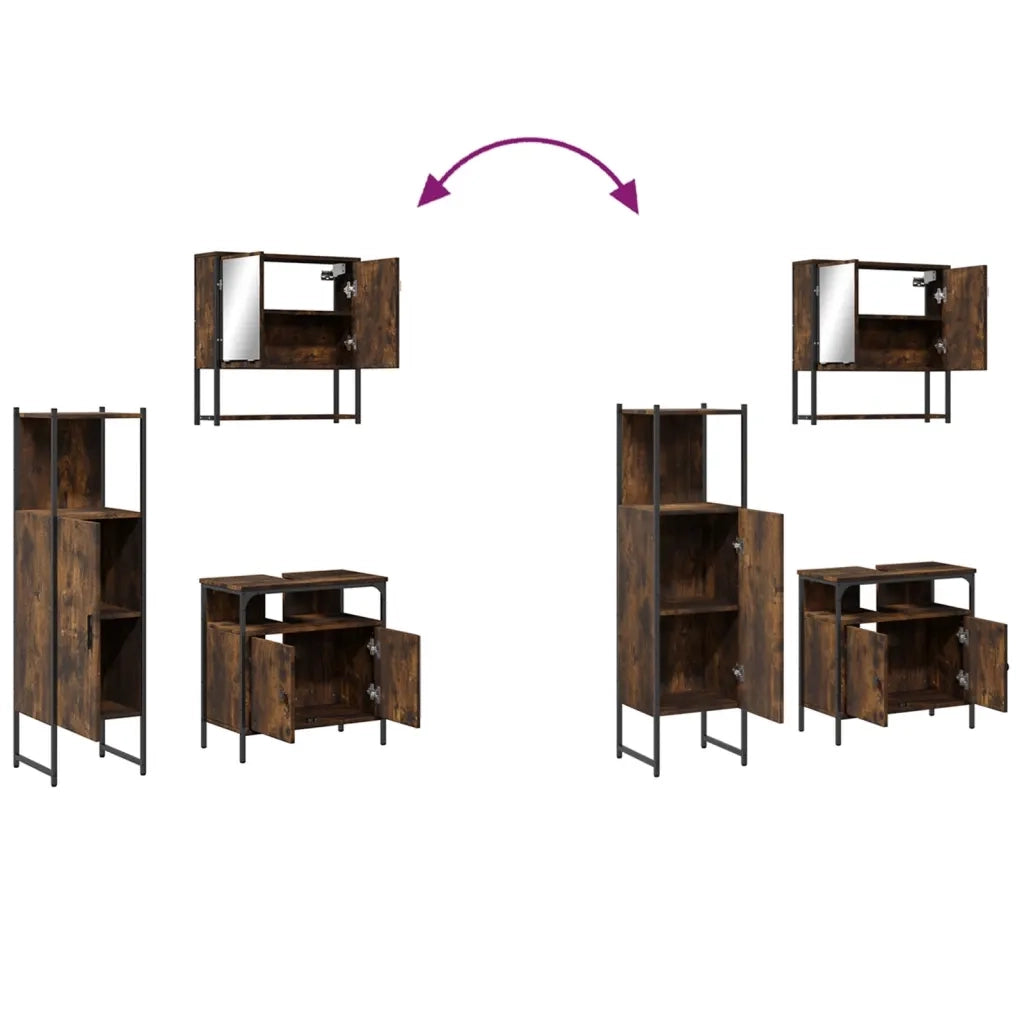 Set Mobili da Bagno | Armadio da bagno 3 pz Rovere Fumo in Legno Multistrato