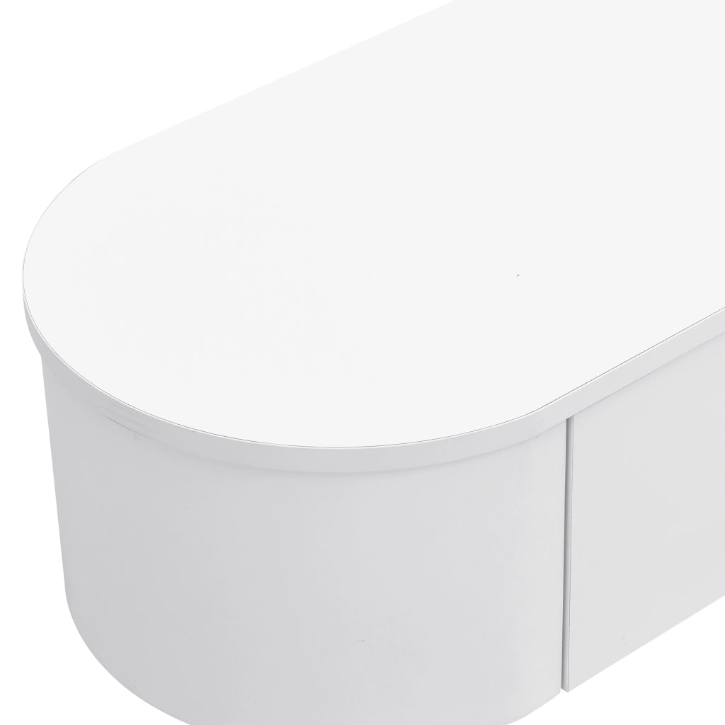 Mobile porta TV con 3 cassetti e maniglie dorate in MDF bianco lucido con angoli arrotondati 174 × 35 × 41 cm