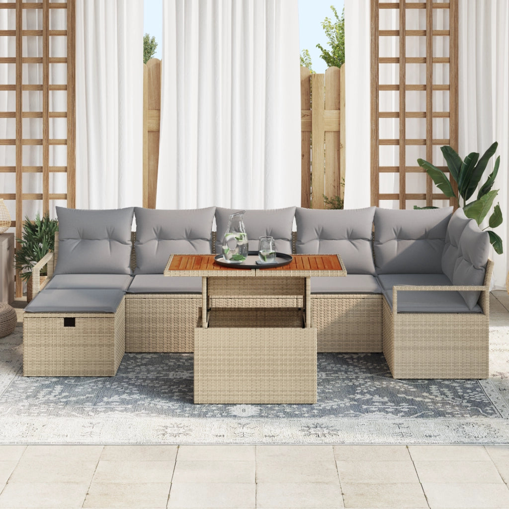 Set da Giardino 8 Pezzi con Cuscini Beige Rattan Polivalente