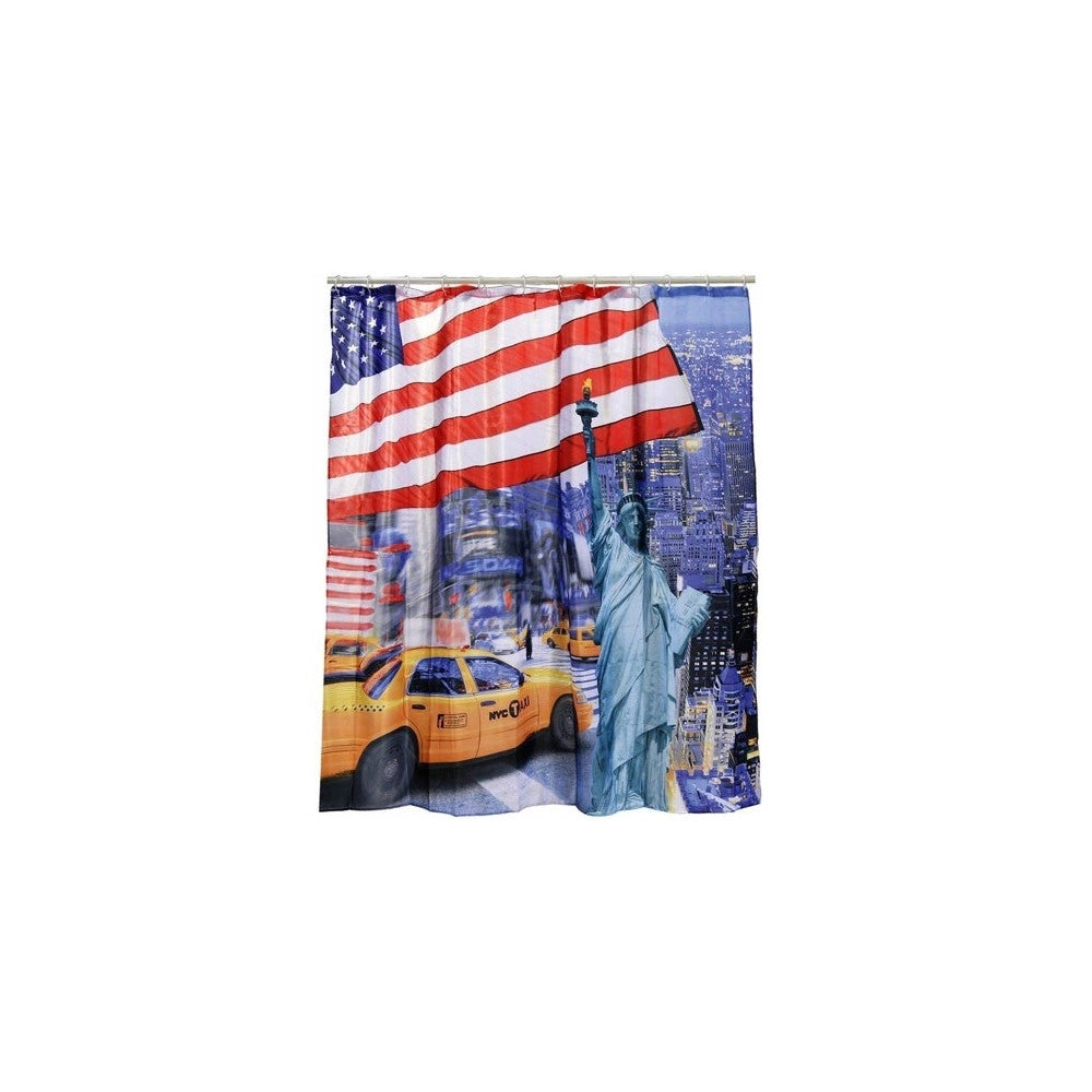 Trade Shop - Tenda Per Doccia New York Bandiera Vasca Da Bagno Tendina Con Ganci 180x180 Cm -