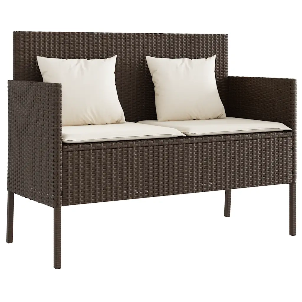Panca da Giardino con Cuscini-Sgabello-Panca da esterno Marrone in Polyrattan 101806