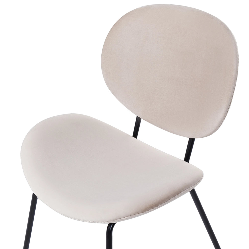Set di 2 sedie in velluto grigio chiaro con gambe nere e senza braccioli design contemporaneo e retrò Sedute per la sala da pranzo